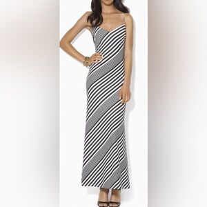 Ralph Lauren Elegant Black and White Dress sash stripe maxi